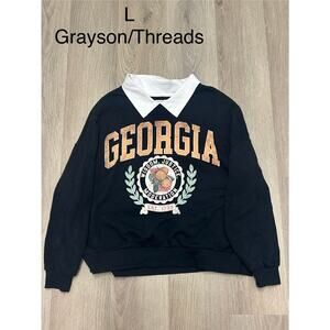Grayson Threads Collared Graphic Sweatshirt Black White Logo Embroidered L